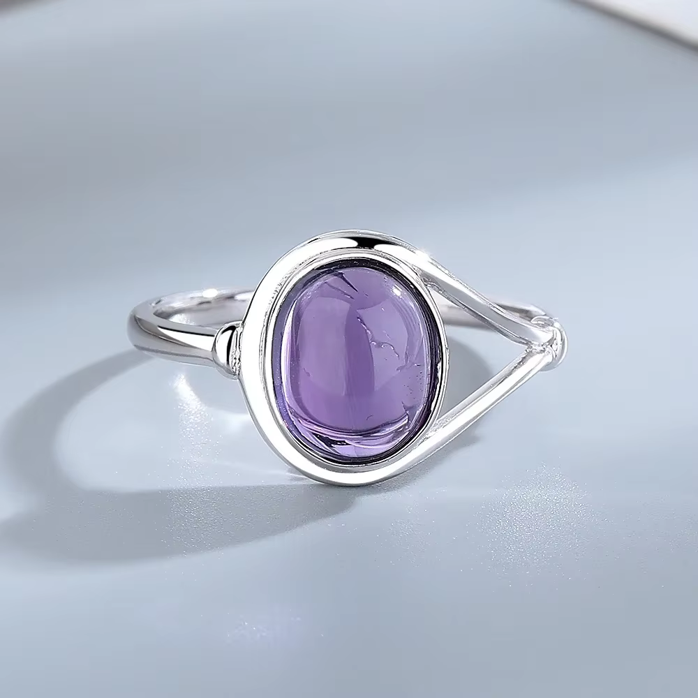 Bague plaquée argent 8x10MM, ronde, pierre de lune naturelle, améthyste, Agate, Vintage, cadeaux de 