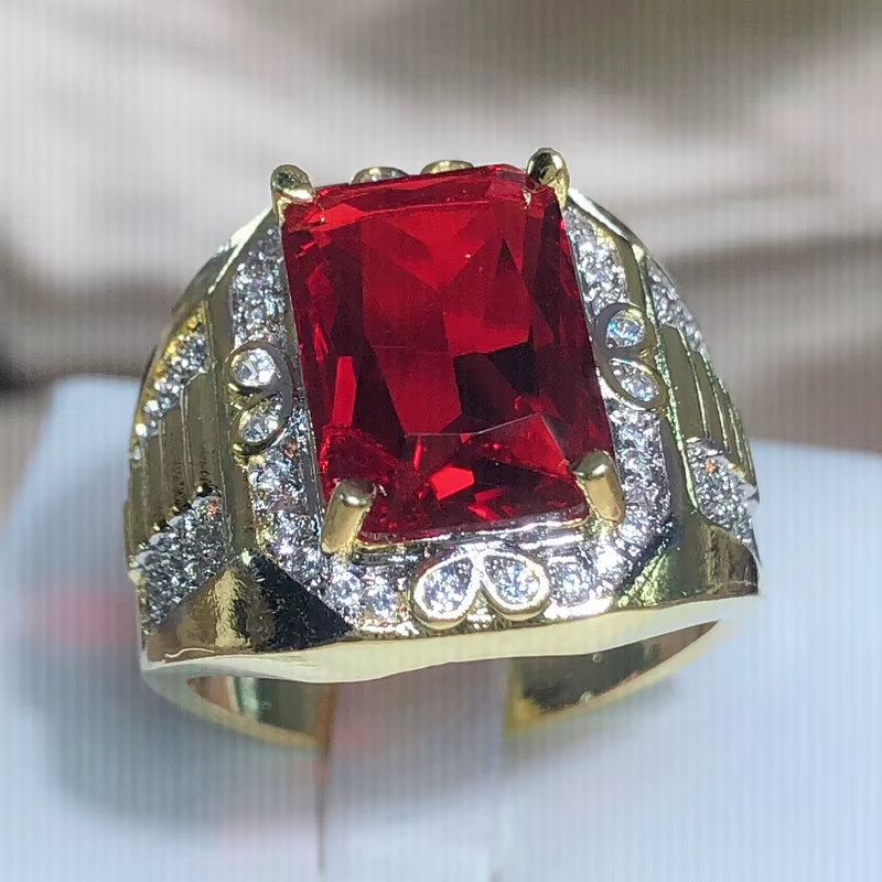 Bague roi Vintage rempli d'or AAAAA CZ Zircon rouge bijoux de fiançailles de luxe bagues de mariage 