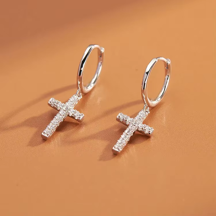 Boucles d'oreilles croix en argent regardé 925 pour femmes, bijoux créatifs et sexy, cadeau personna