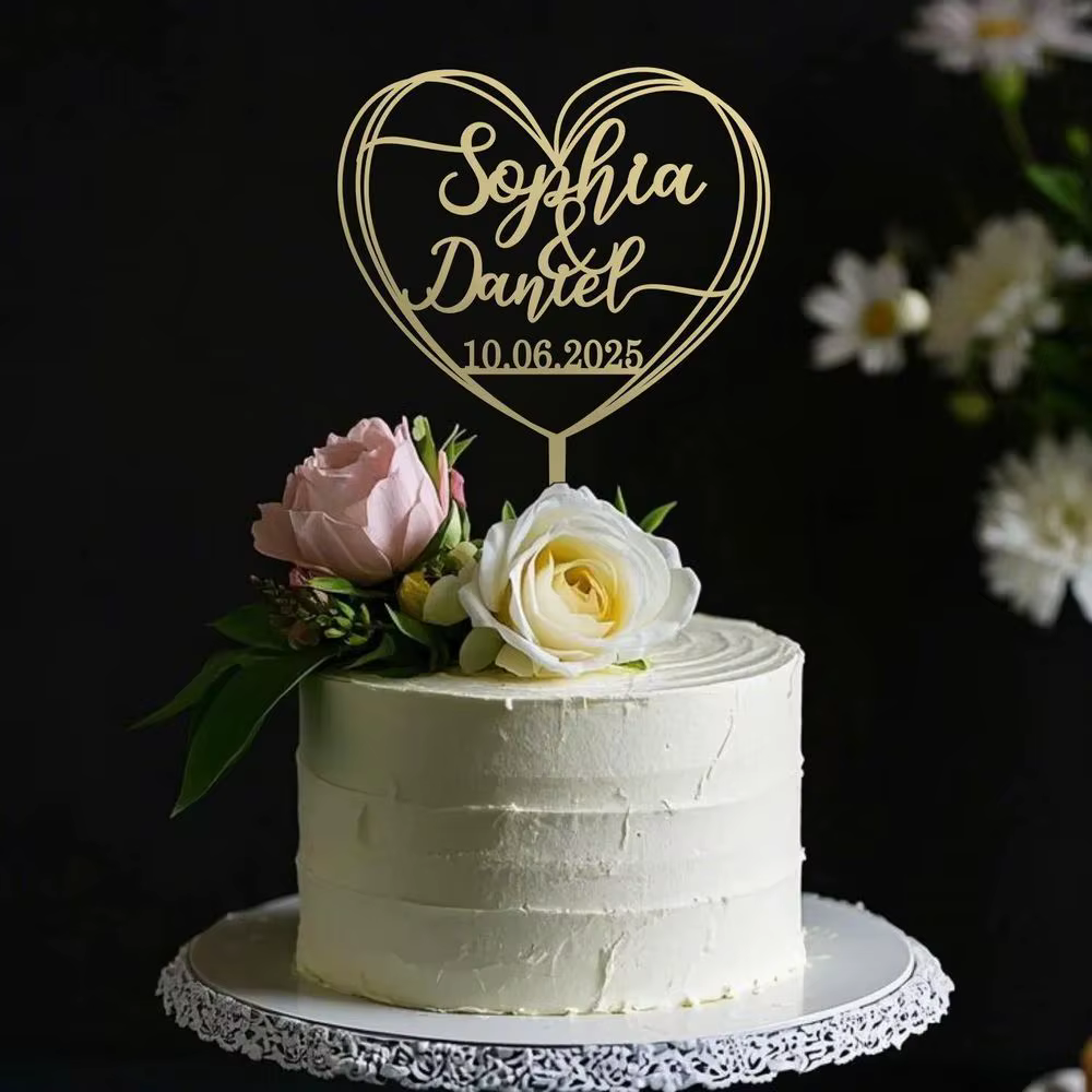 Décoration de gâteau de mariage personnalisée en bois/acrylique, décoration de gâteau d'anniversaire