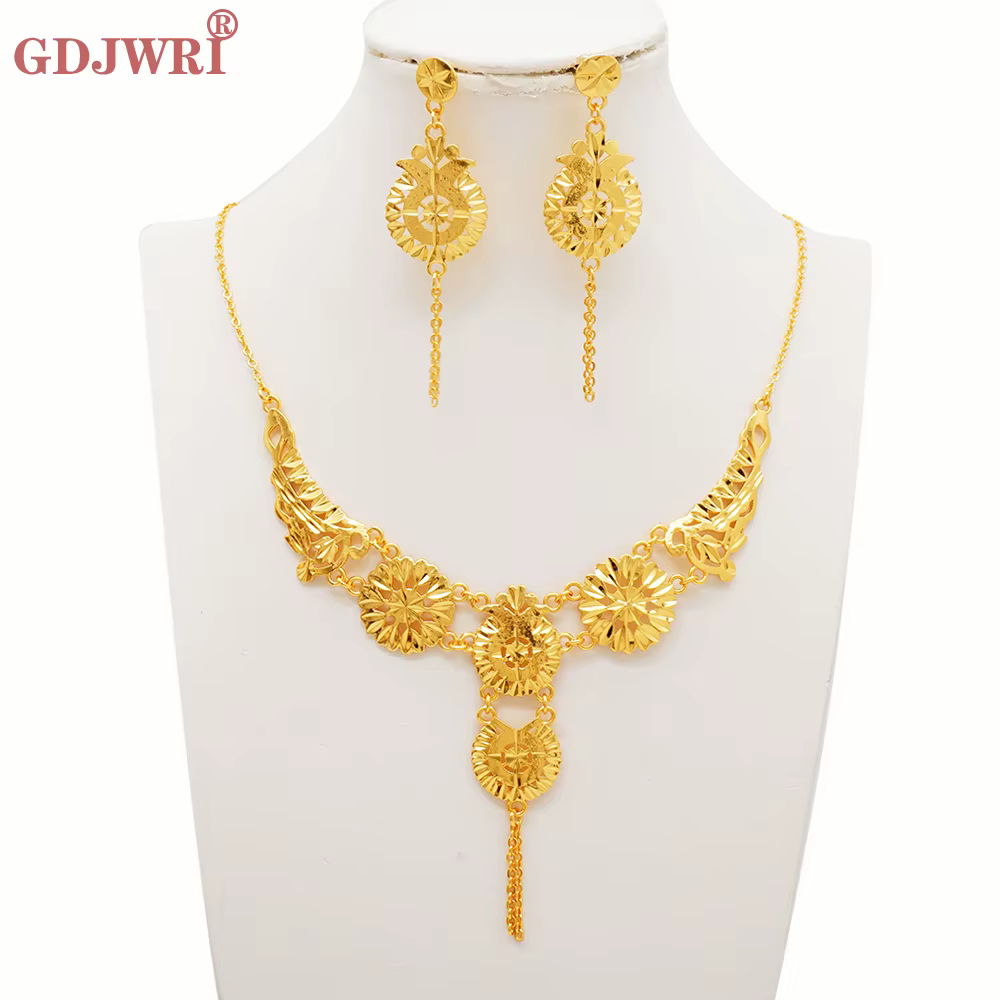 Bijoux indiens de luxe, boucles d'oreilles, collier, ensembles de bijoux pour femmes, couleur or dub