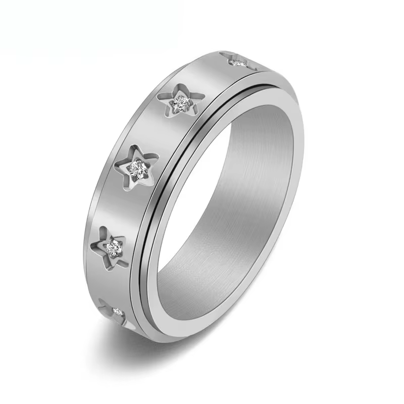 Bague rotative de luxe en zircone cubique, en acier inoxydable, pour soulager le Stress et l'anxiété