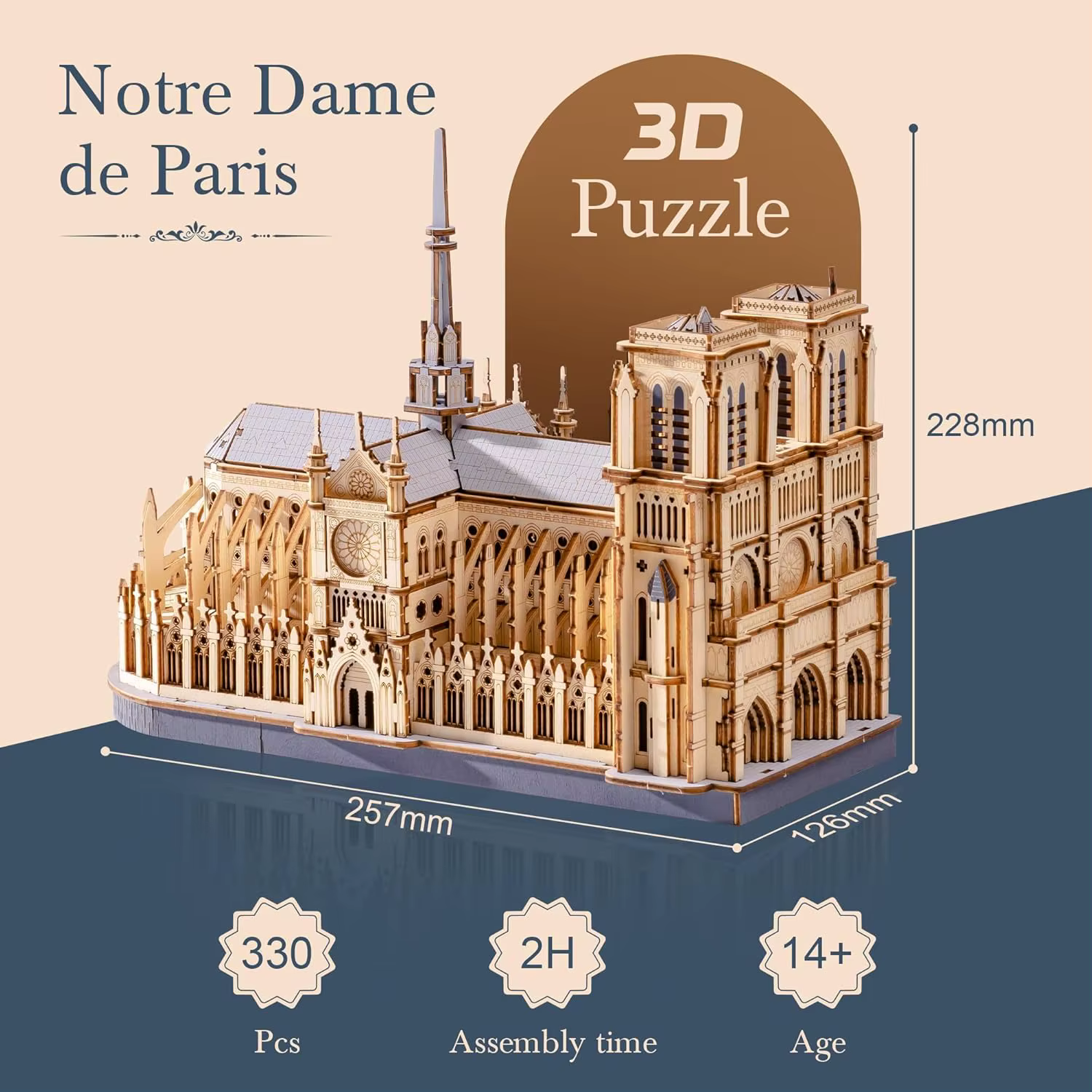 Kit de construction en bois Robotime 3D Puzzle Cathédrale de Paris pour adultes, modèle à construire
