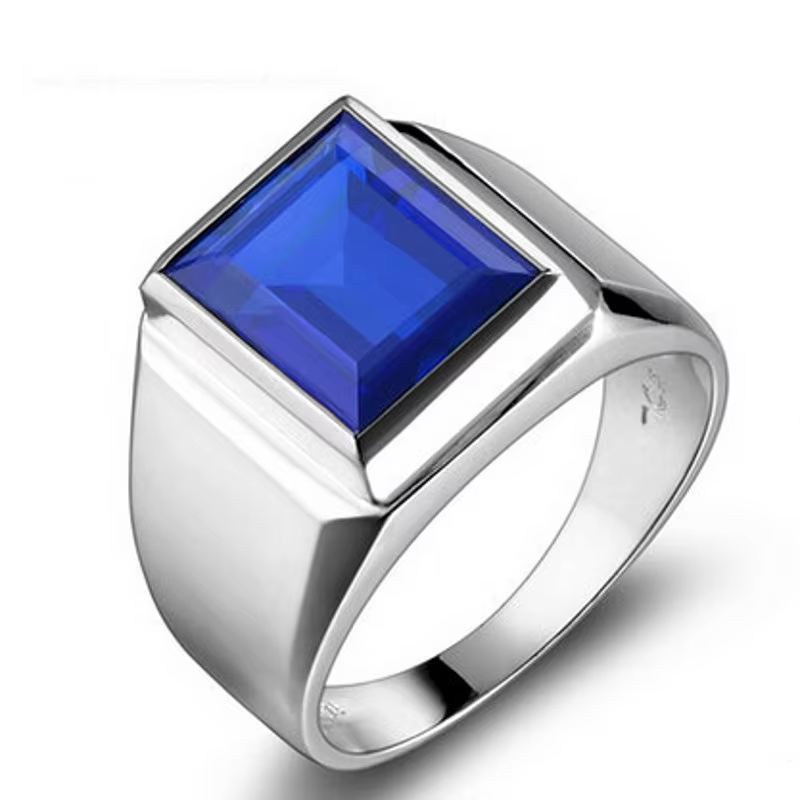 Bague homme faite à la main en argent Sterling 925, grand 8ct, en Zircon bleu AAAAA, bagues de maria