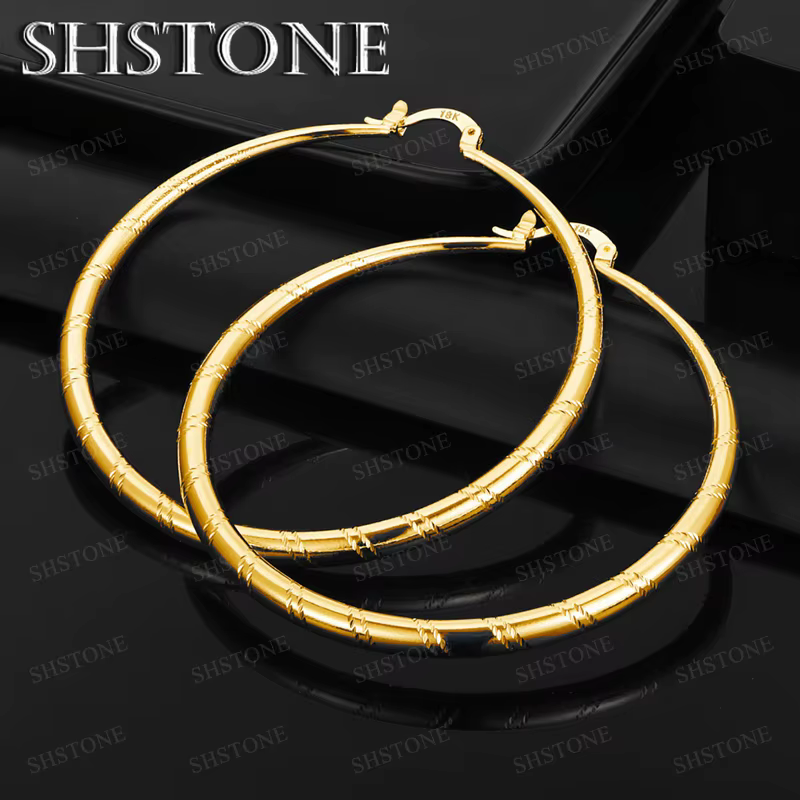 Boucles d'oreilles rondes en or 18 carats, 40/50/60mm, pour femmes et hommes, fiançailles, fête de m