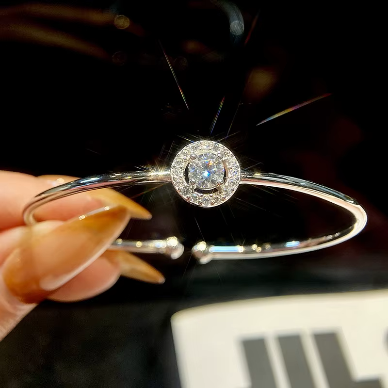 DWJ-Bracelet rond en diamant Moissanite véritable pour femme, bracelets Halo, argent regardé 925, bi