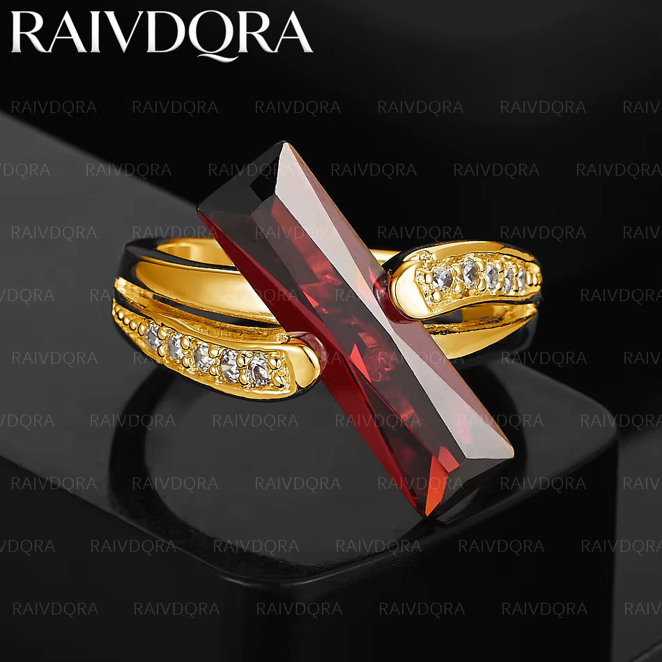 Bague rectangulaire en Zircon rouge plaqué or 18 carats pour hommes et femmes, bijoux à la mode, acc
