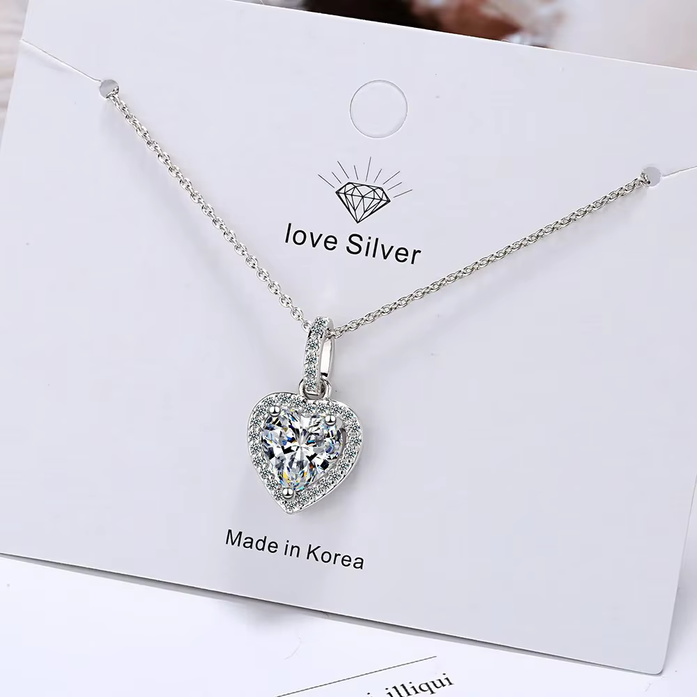 Collier avec pendentif en forme de cœur en argent Sterling 925 et Zircon pour femmes, bijoux de luxe