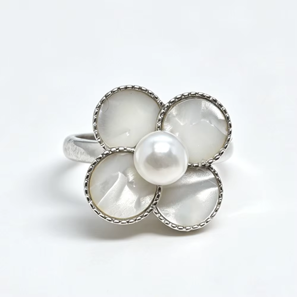 Bague vintage avec perle et nacre pour femme, esthétique rétro sophistiquée, pour le bureau, les occ