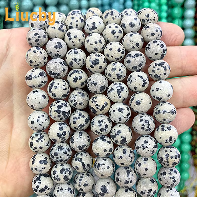 Perles Rondes Blanches à Pois en Pierre Naturelle, Accessoires pour Bijoux de Direction, Bracelets G