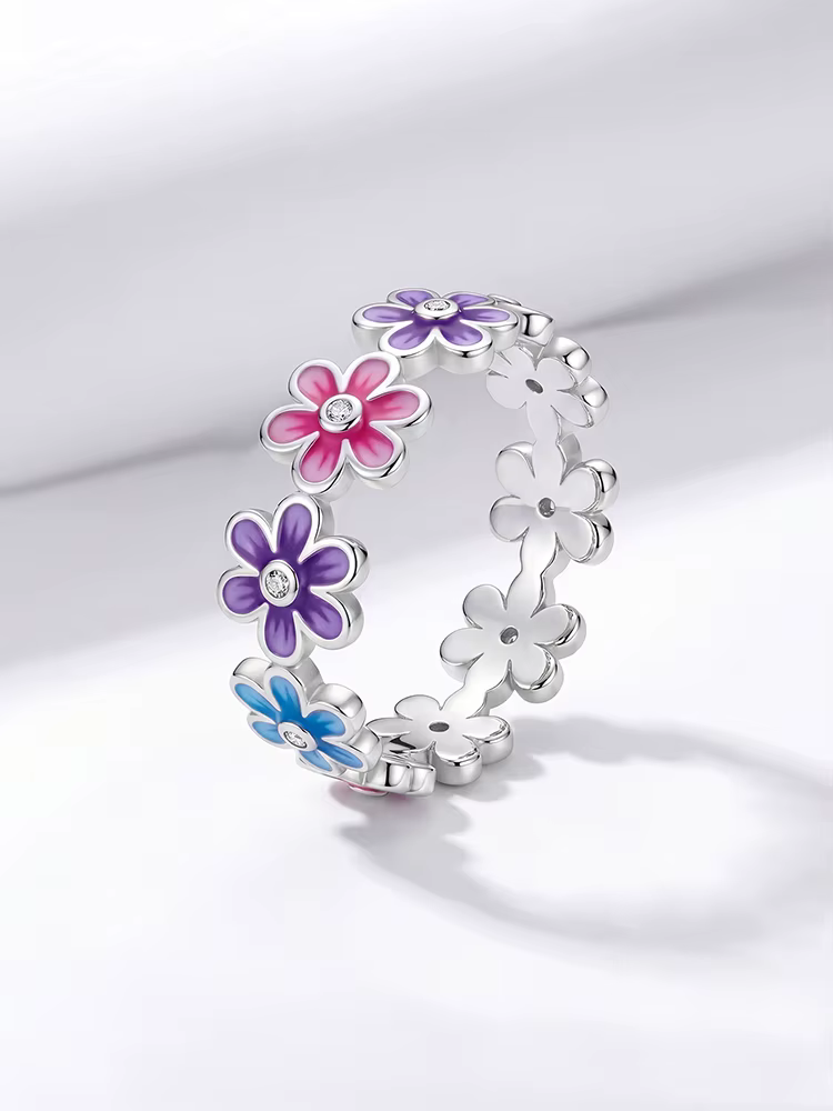 Bague en argent Sterling 925 pour femmes, fleurs colorées romantiques, bijoux fins de haute qualité,