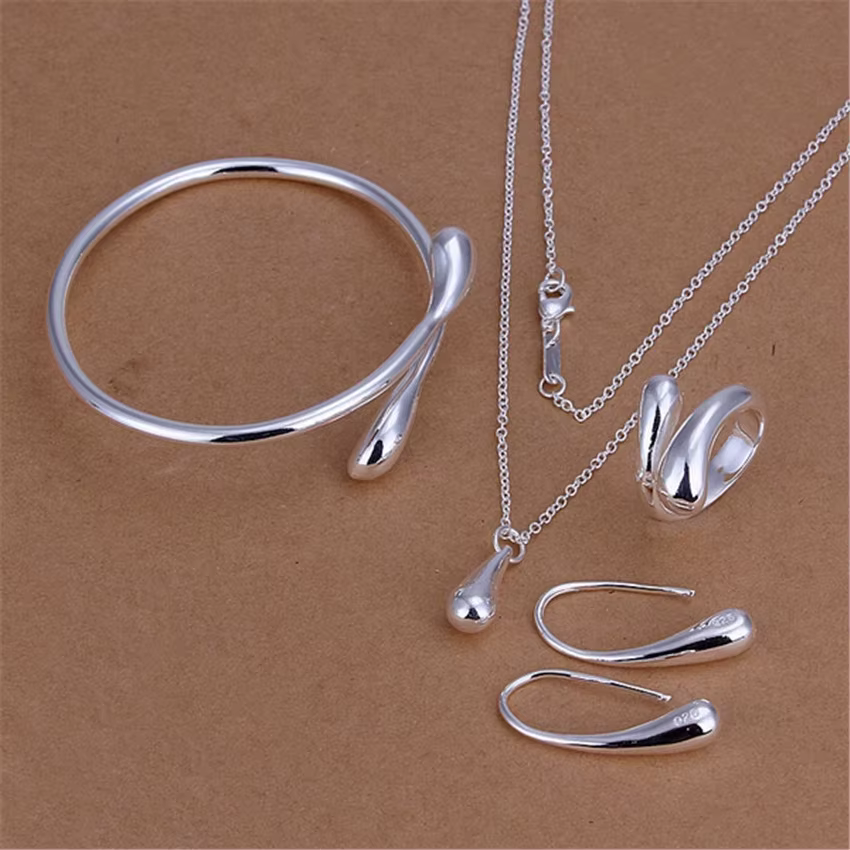 Joli ensemble de boucles d'oreilles en forme de goutte d'eau pour femmes, bijoux en argent estampill