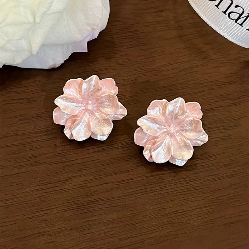 Boucles d'oreilles à tige fleur rose en résine pour femmes, mode coréenne moderne, camélia acrylique