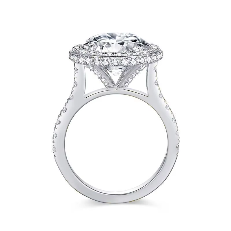 Superbe Bague en Or avec Moissanite Ronde de 5 Carats pour Femme, Bague de Fiançailles en Argent Ste