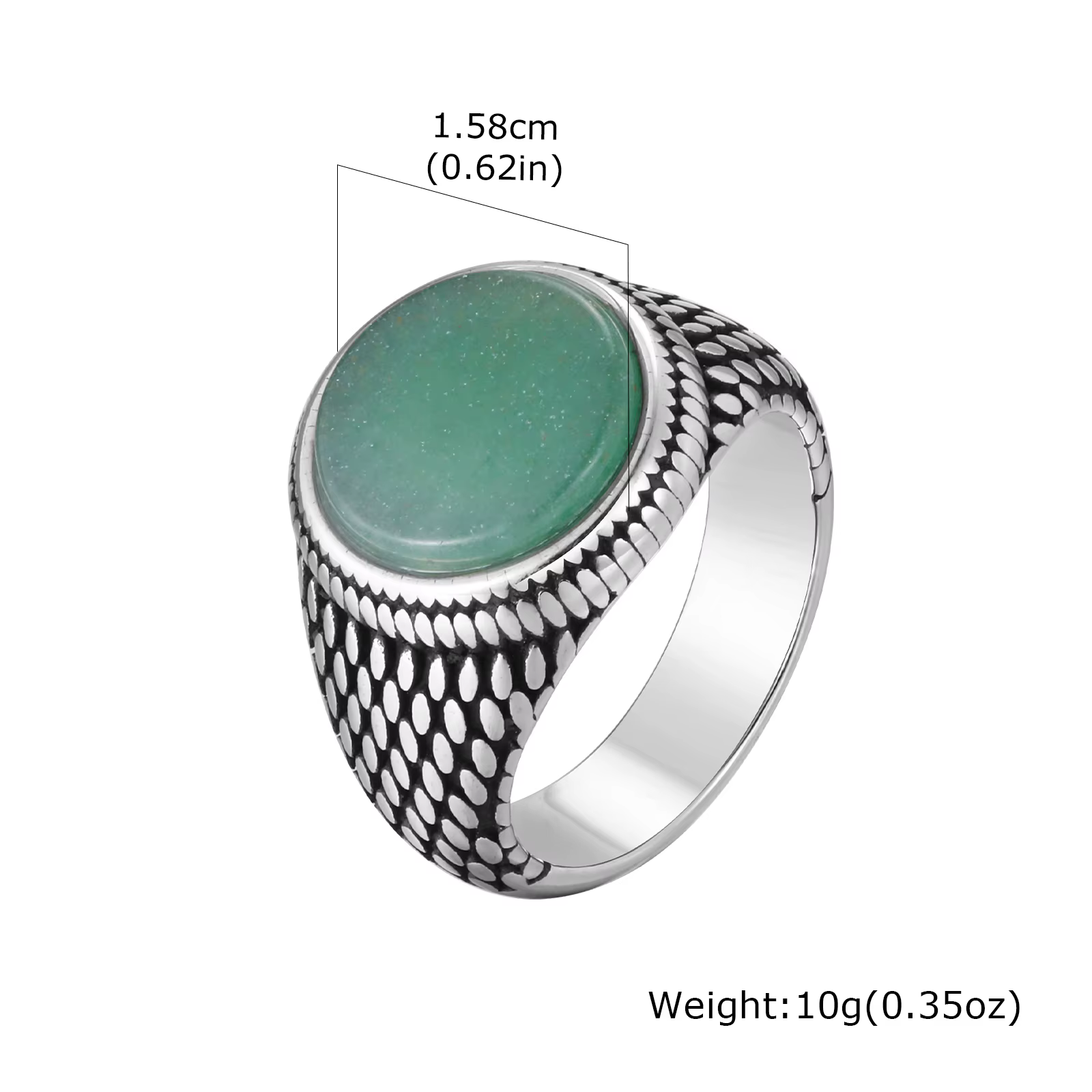 Bague en pierre verte pour hommes, chevalière Vintage en pierre naturelle en acier inoxydable, bague