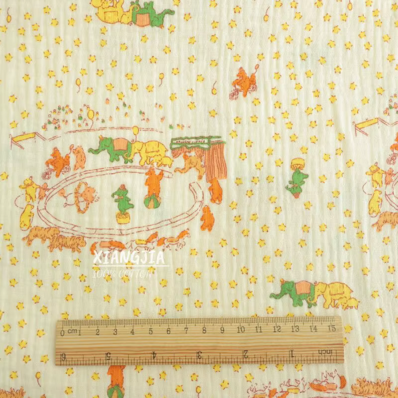 Tissu en double gaze de coton, style Petit Prince, crêpe étoile de cirque éléphant, pour pyjamas et 