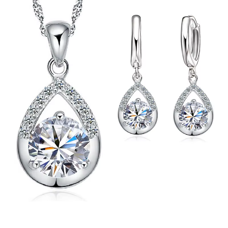 Offre spéciale ensembles de bijoux de mariée 925 en argent Sterling couleur cristal goutte d'eau col