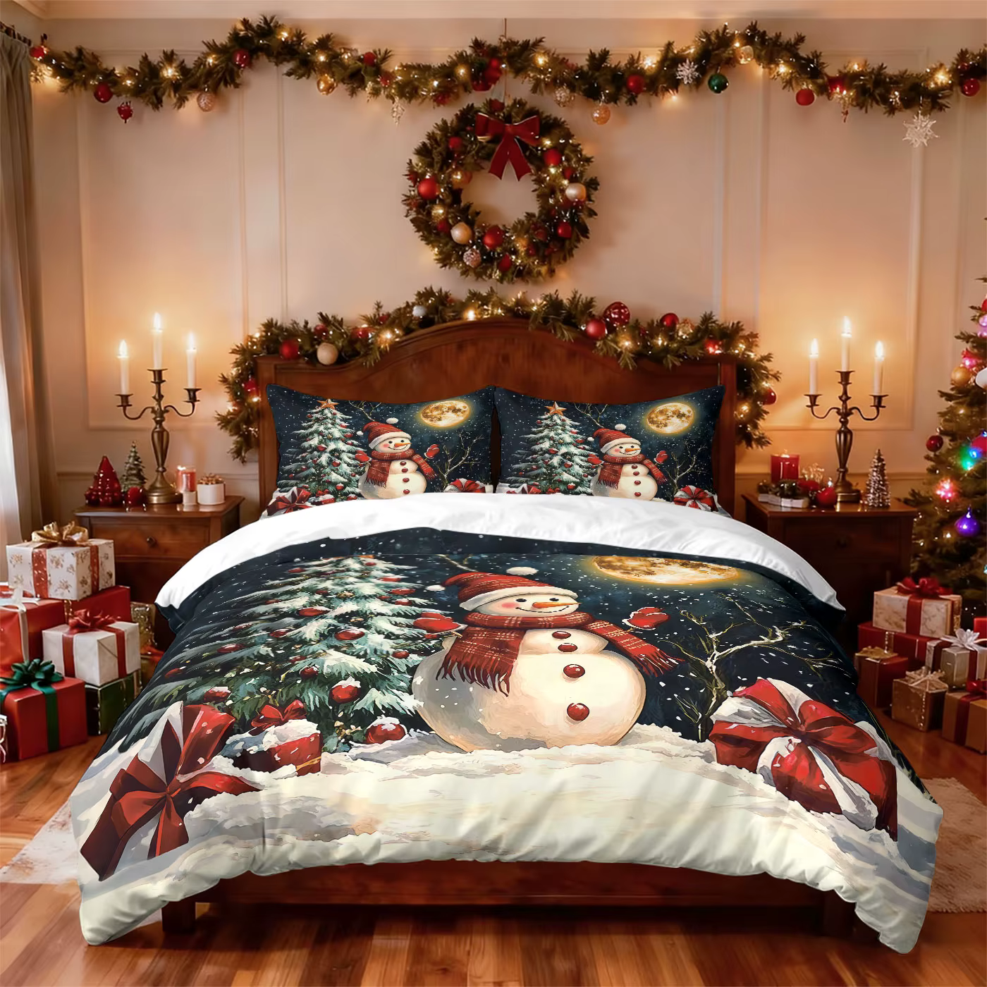 Ensemble de couette sans noyau imprimé rouge, bonhomme de neige de noël, renne, multi-tailles, liter