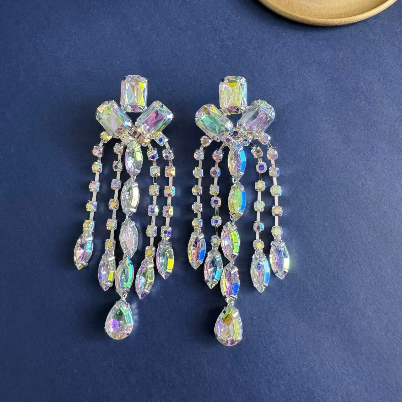 Boucles d'oreilles à pampilles en diamant d'eau coloré pour femmes, clous d'oreilles haut de gamme, 