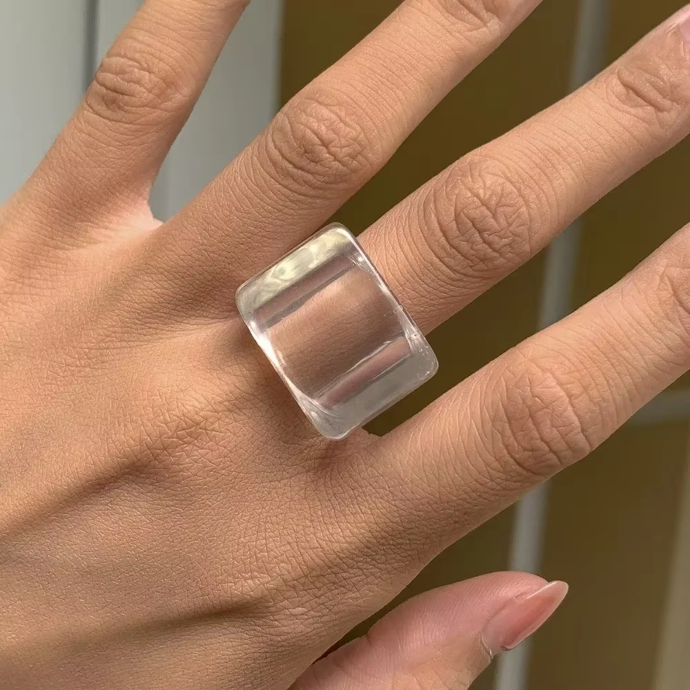 Bague carrée géométrique en résine de cheminée colorée pour femme, bague en acrylique pour fille, da