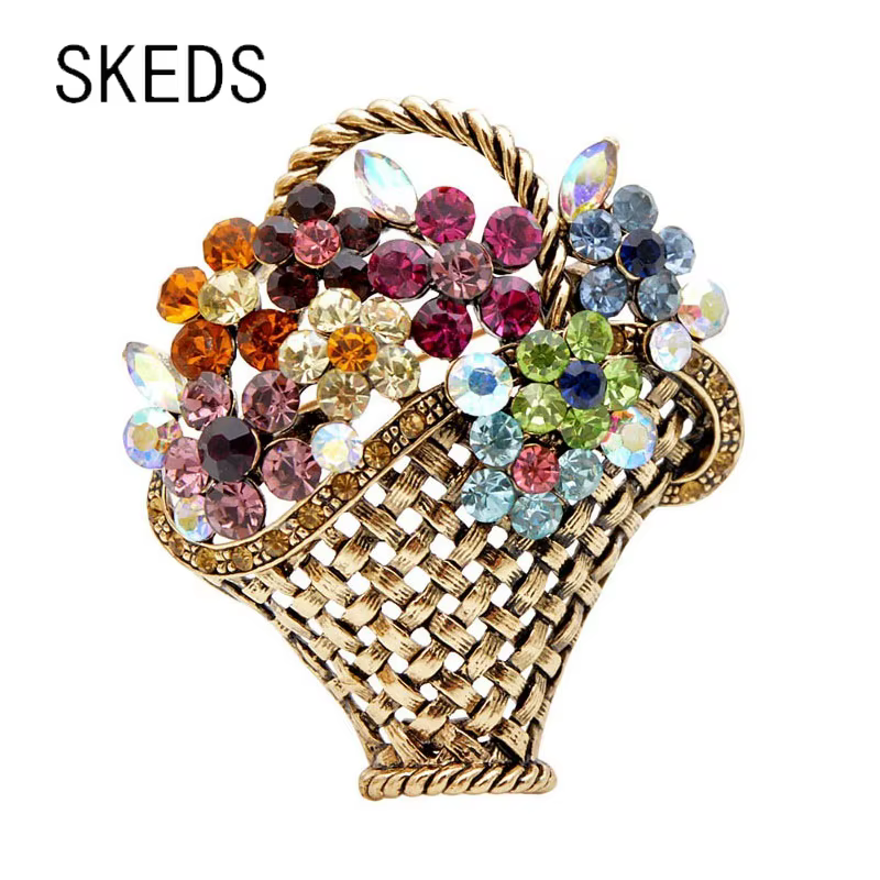 SKEDS – broche de panier de fleurs en strass pour femmes, Vintage, coloré, cristal, élégant, mode, b