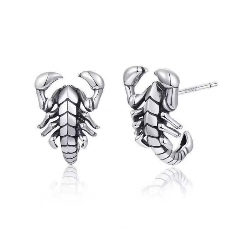 Buyee 925 en argent Sterling Scorpion boucle d'oreille exagérée Punk Edgy bijoux pour femmes hommes 