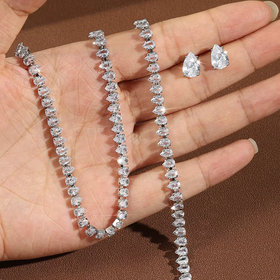 Uilz-Ensemble de Bijoux en Forme de Goutte d'Eau pour Femme, Collier Rond, Boucles d'Oreilles pour M