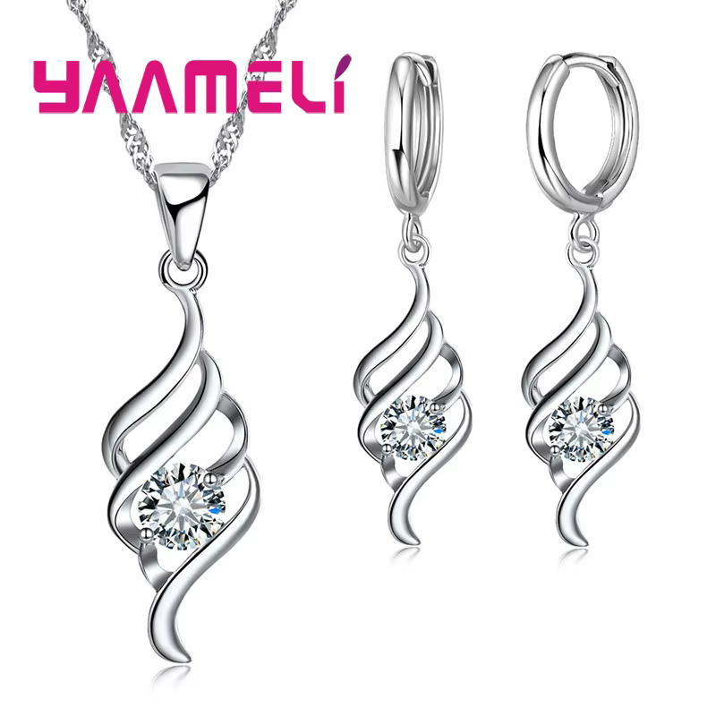 Ensembles de bijoux en argent regardé 925 pour femmes, pendentif à breloques, collier, boucle d'orei