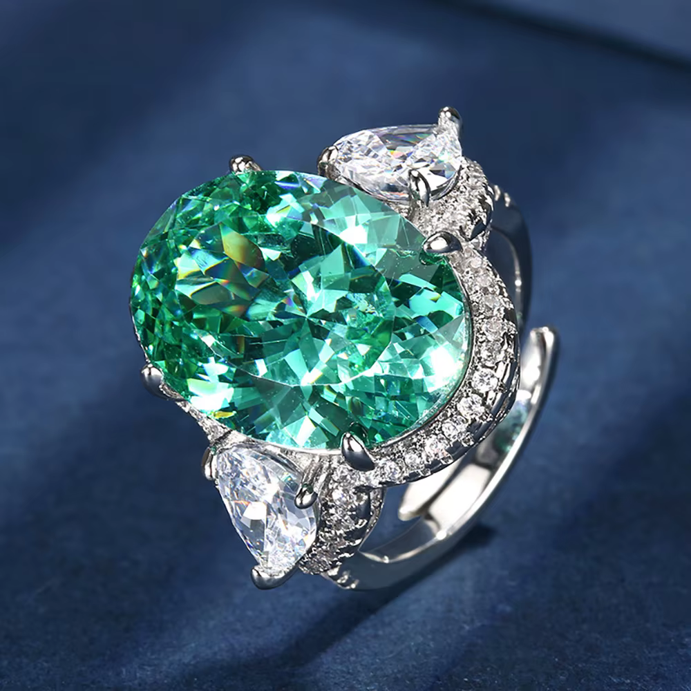 Bague en diamant de laboratoire en Tourmaline verte Paraiba, 13x18MM, exquise, pierres précieuses ré