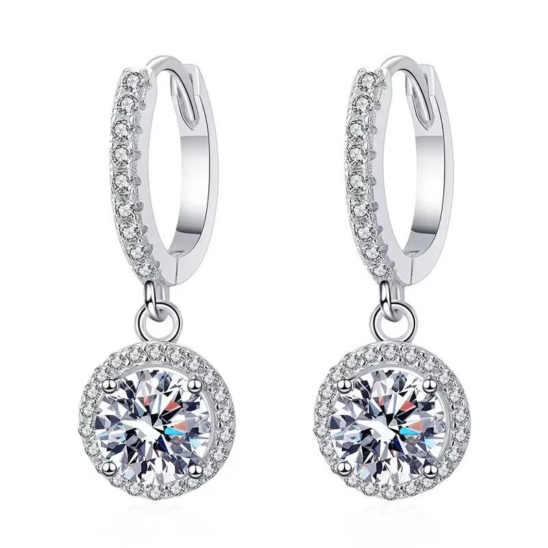 Boucles d'oreilles rondes en argent Sterling 925 pour femmes, 1 Carat, Moissanite, Style de soirée d