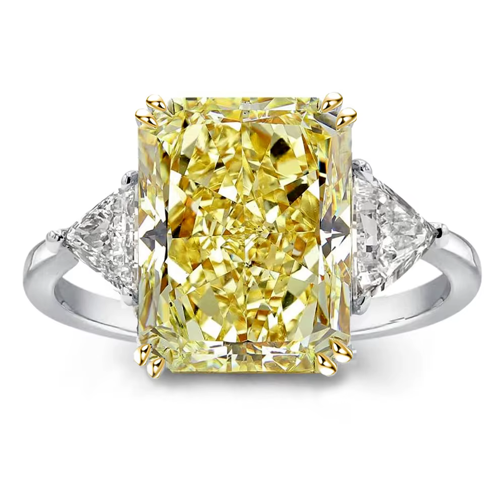 Bague de luxe rectangulaire en diamant jaune à haute teneur en carbone pour femmes, bague coupée sur