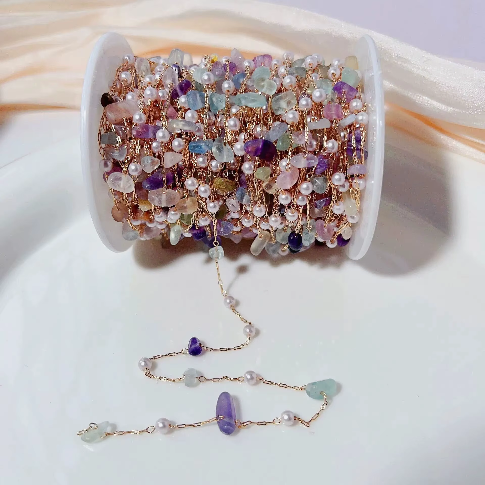 Chaîne en cuivre de perles de pierre irrégulières, 1 mètre/lot, avec perles de 4MM, maillons pour br