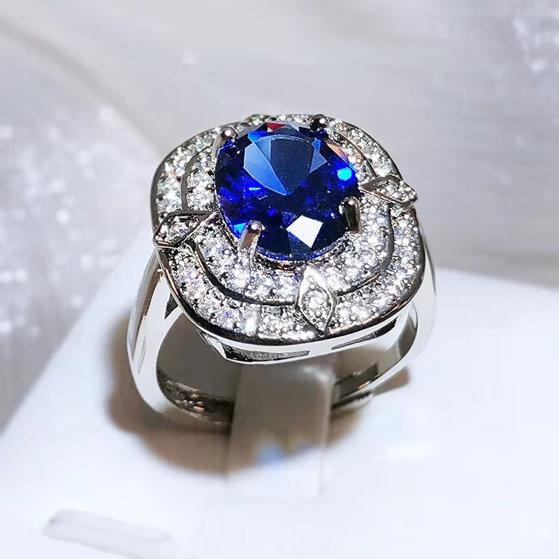 Bague carrée classique en argent Sterling 925 et Zircon saphir, bague de mariage avec timbre pour fe