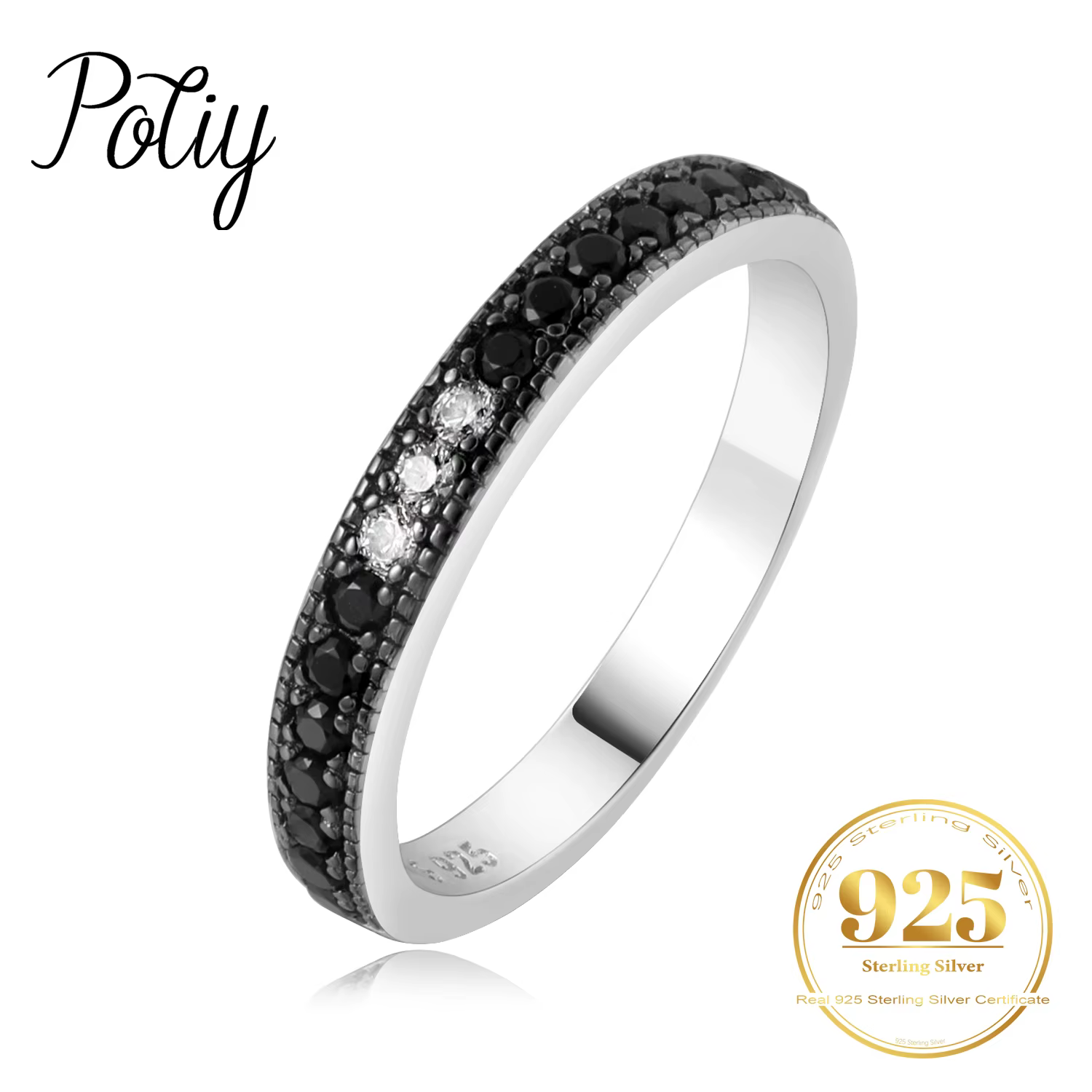 Potiy – bague à 3 pierres en spinelle noire, en argent Sterling 925 pour femmes, bijoux naturels quo
