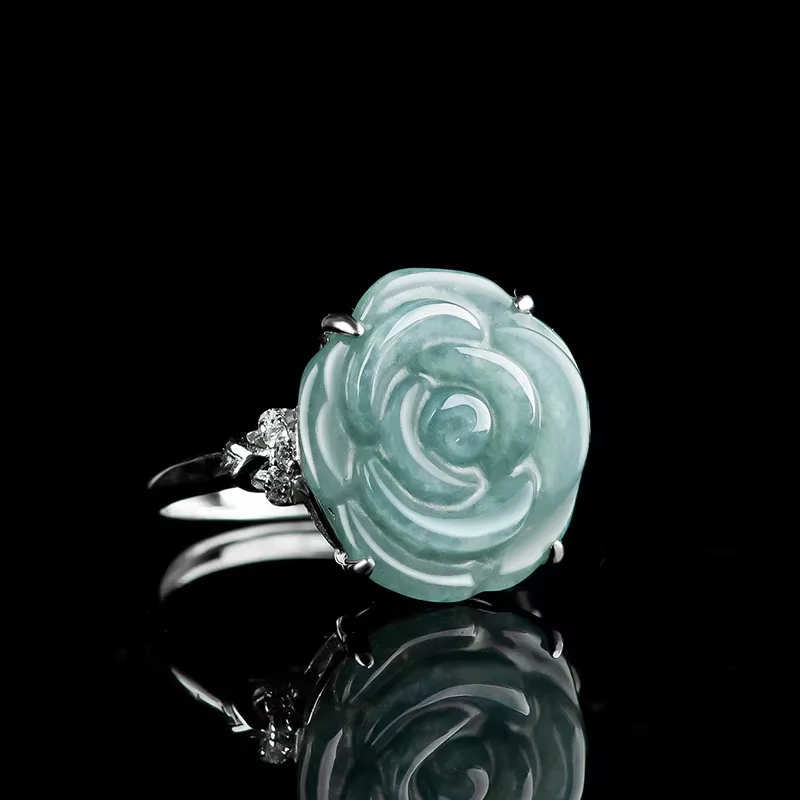 Bague en argent 925 pour femmes, incrustation de Jade birman, fleur réglable, émeraude, Rose, vert n