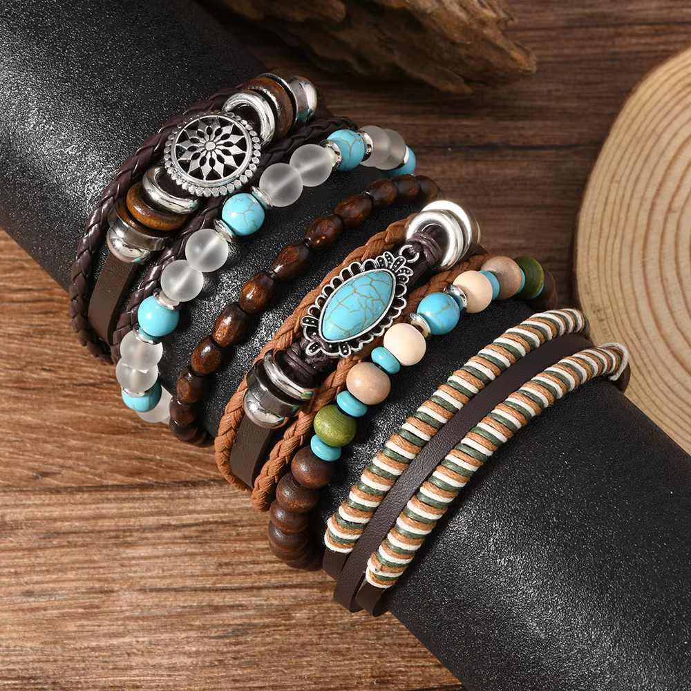 Bracelet de mode Viking pour hommes, bijoux à main en cuir réglables, Design de crâne tissé, ensembl