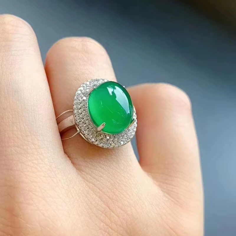 Bagues ovales en argent incrusté de glace naturelle chrysoprase pour femmes, nouveau design, mode lé