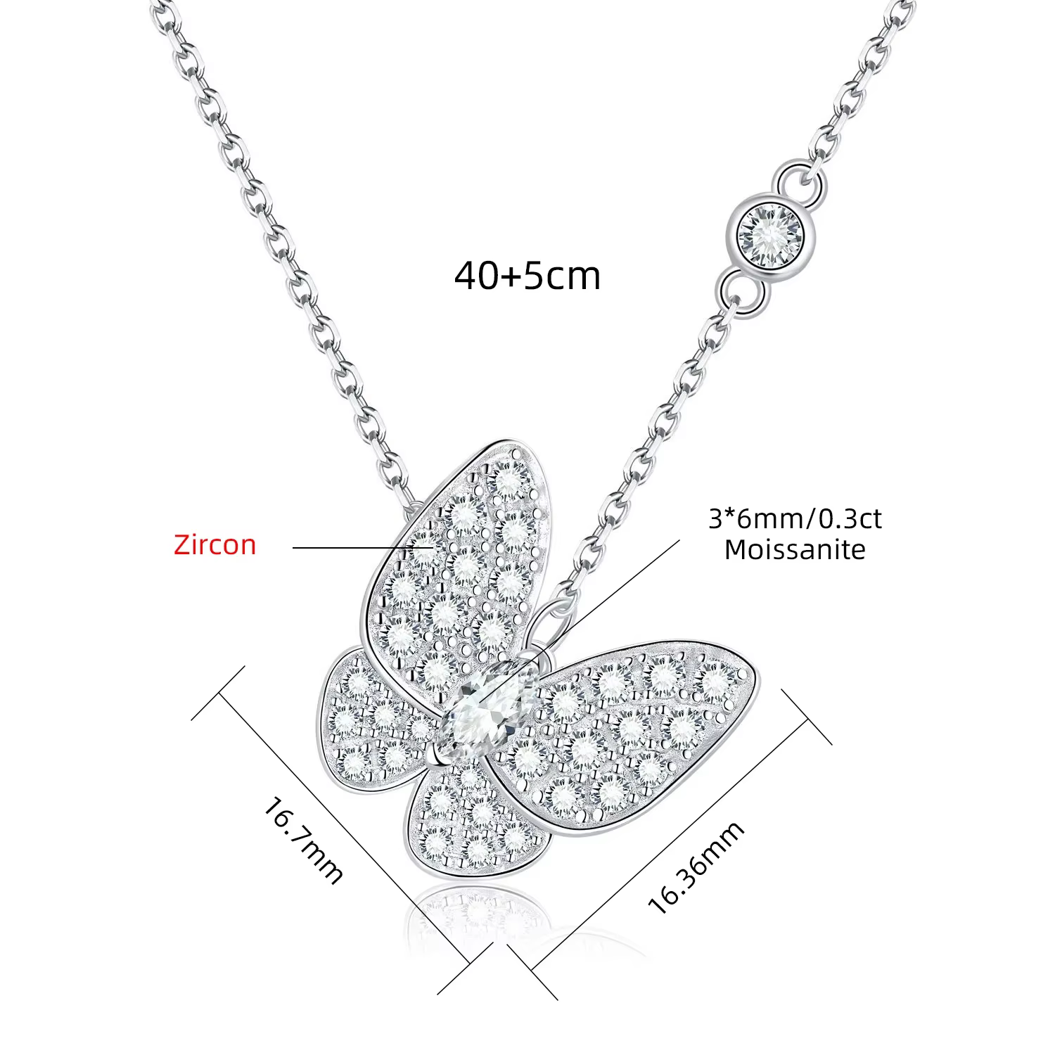 Collier M-JAJA Moissanite pour femme, marquise Cut Butterfly Lab Diamond JOAdjustable 925 Sterling S