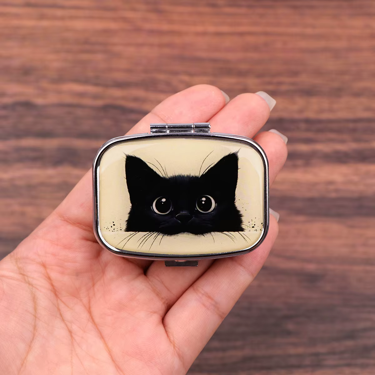 Boîtes à pilules chat noir, sous-paquet scellé avec animaux de dessin animé, boîte à bijoux de voyag