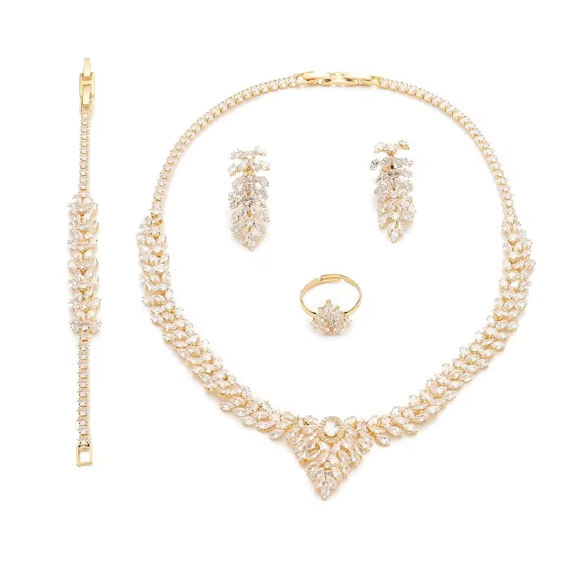 Ensemble de bijoux HADIYANA, ensemble élégant pour femmes, collier, bracelet, bague, boucles d'oreil