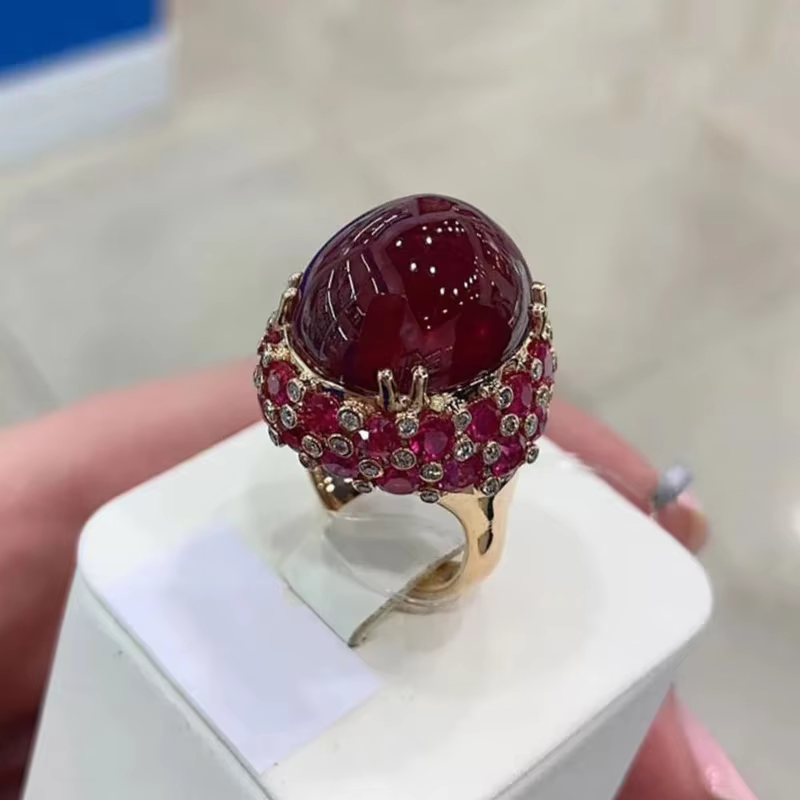 Bagues de fiançailles ovales en rubis incrusté d'or Rose 14K plaqué or violet 585 pour femmes, bijou