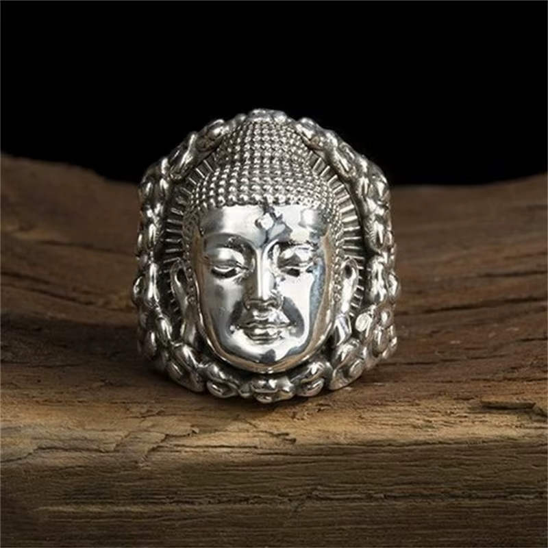 Bague Bouddha Amitabha de Style Ethnique pour Homme, Bijoux Vintage, Tathagmi Bouddhiste, Personnali