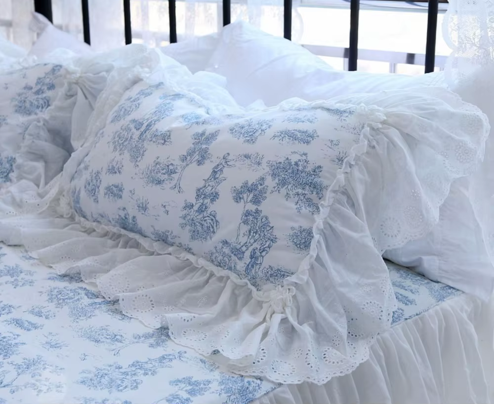 Taie d'oreiller princesse romantique, taie d'oreiller en dentelle à volants, décorations de mariage 