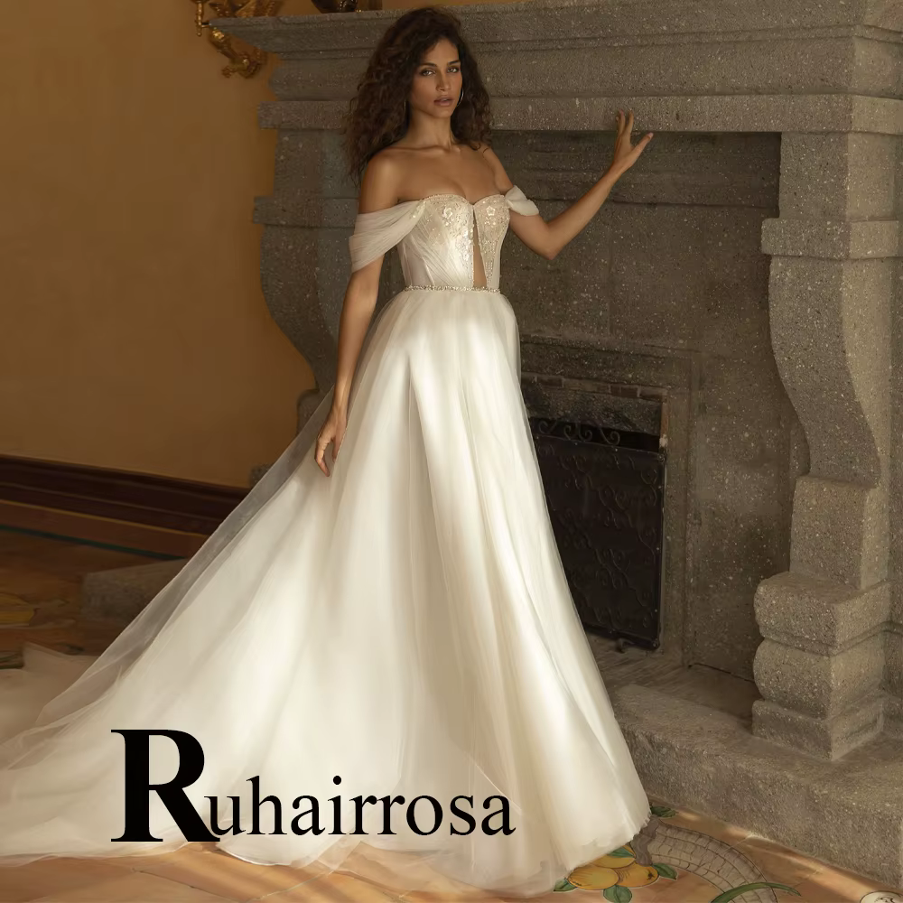 Ruhair robes De mariée modernes pour Mariages hors De l'épaule a-ligne perles à lacets Appliques rob