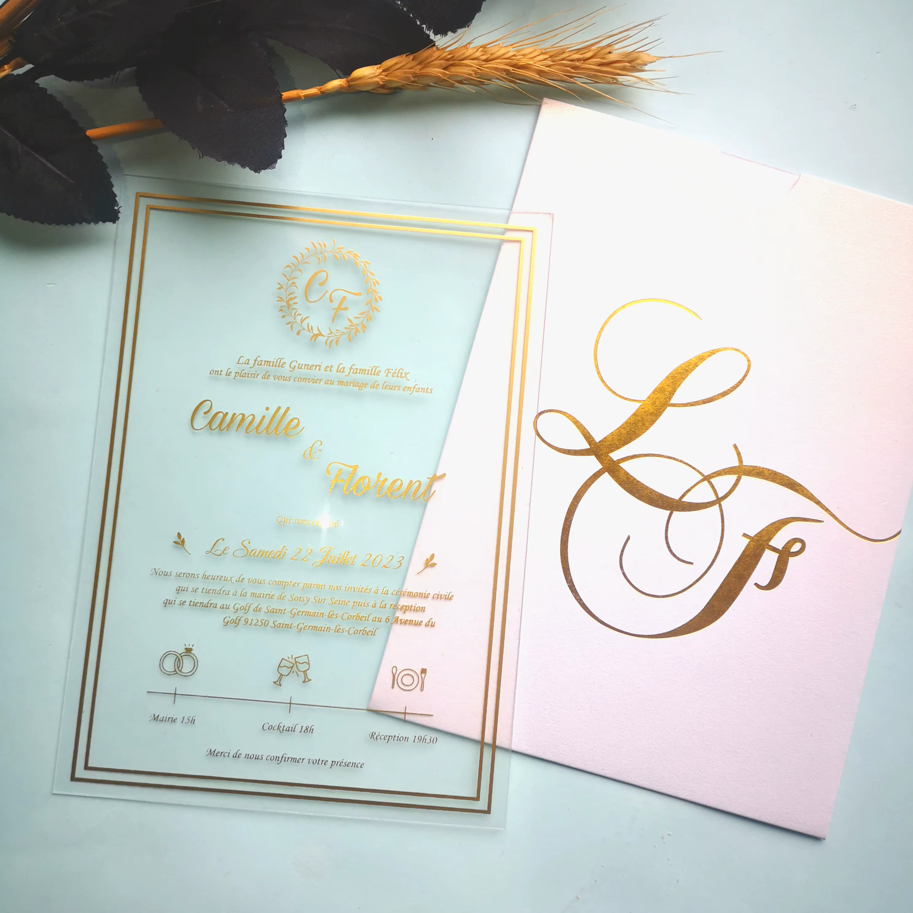 Carte d'invitation cadeau de mariage, enveloppe de poche blanche, 10 pièces, Invitations en acryliqu