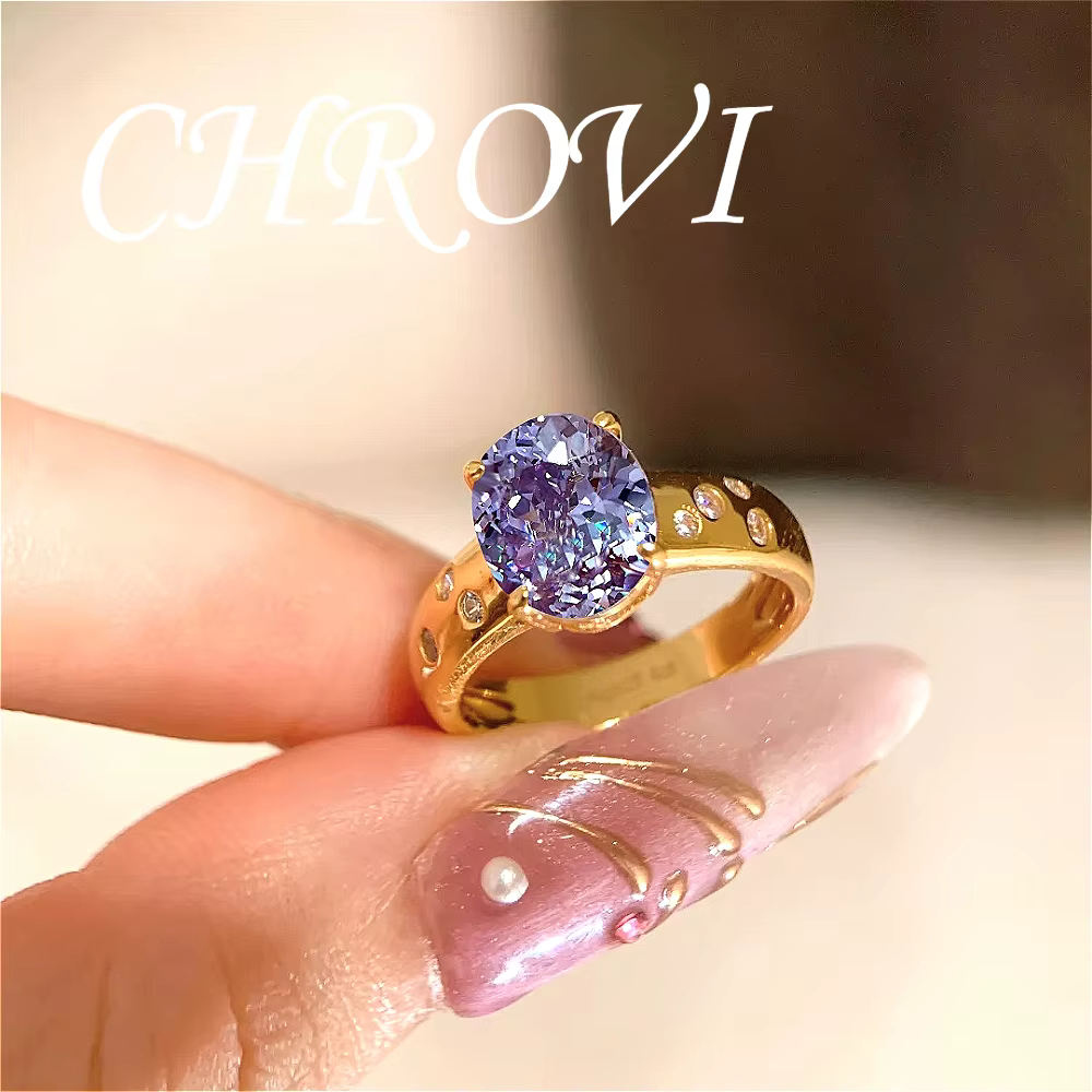 Bague en or de style vintage avec zircon violet rétro et diamant à haute teneur en carbone pour femm