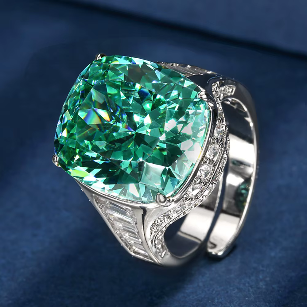 Bague en diamant de laboratoire Tourmaline verte Paraiba scintillante, 14x16MM, pierres précieuses r