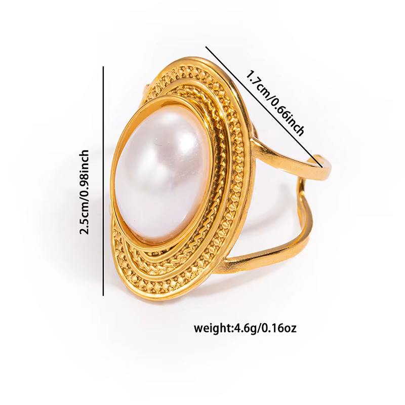 ANENJERY-Bague elliptique en acier inoxydable pour femme, bijoux vintage, perles, vente en gros, cad