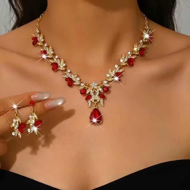 Parure de bijoux pour robe de mariée : Couronne, collier, boucles d'oreilles en alliage – Accessoire