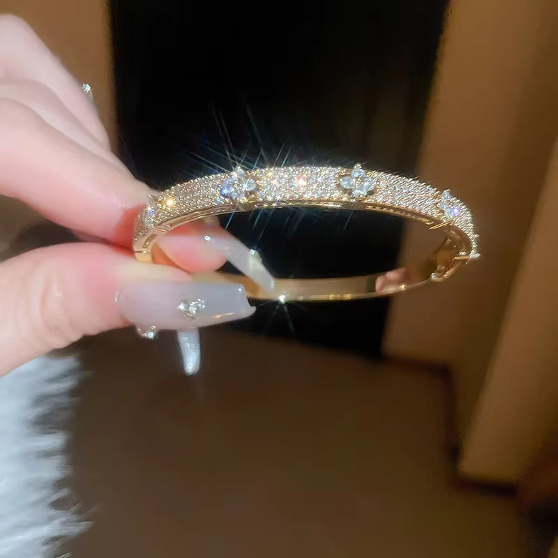 Bracelet jonc plaqué or et argent brillant avec zircon cubique, bijoux de luxe pour femmes, pour les